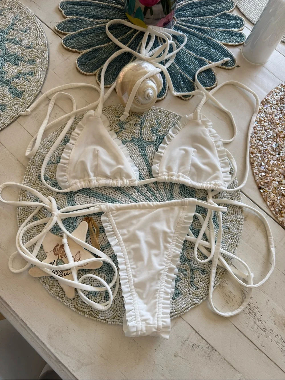 Ozella white ruffle bikini